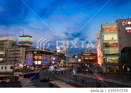 日が暮れたクリスマスシーズンの姫路駅前の風景 134547239