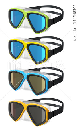 Set of diving mask and snorkel for snorkeling on white background. Set of diving mask and snorkel for snorkeling on white background. 134548509