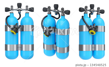 Set of diving tank full oxygen for snorkeling on white background. Set of diving tank full oxygen for snorkeling on white background. 134548525