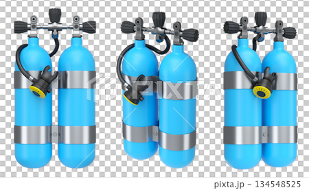 Set of diving tank full oxygen for snorkeling on white background. Set of diving tank full oxygen for snorkeling on white background. 134548525