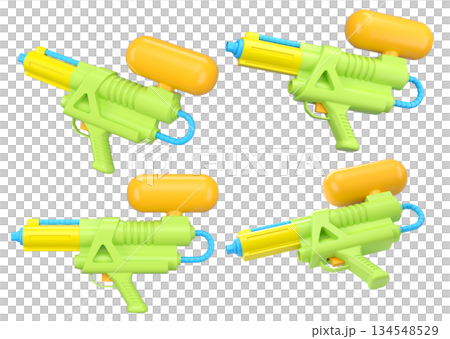 Set of plastic water gun toy for playing in swimming pool on white background 134548529