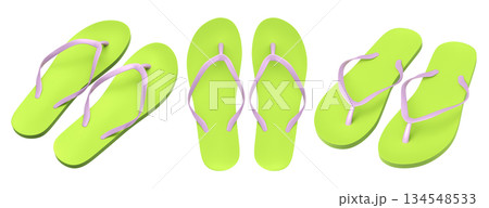 Set of beach flip-flops or sandals for summer holidays on white background. Set of beach flip-flops or sandals for summer holidays on white background. 134548533