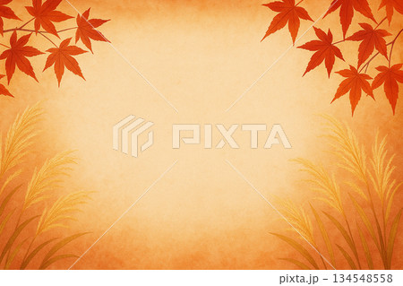 紅葉ともみじとススキで彩る秋のフレーム背景イラスト素材 134548558