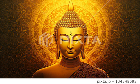 黄金色に輝く仏像のイラスト 134548695