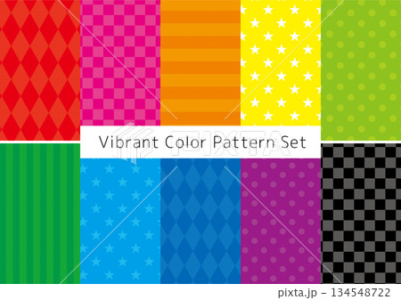 はっきりした色のカラフルな柄のパターン素材セット 134548722