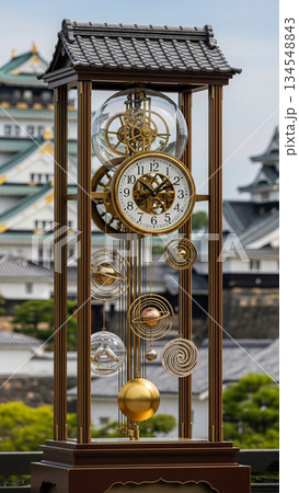 城下町に佇む和風からくり時計 134548843