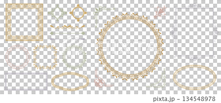 アンティークな雰囲気の飾り枠のセット。高級感のある装飾の飾り罫。エレガントなビンテージデザインのフレ 134548978