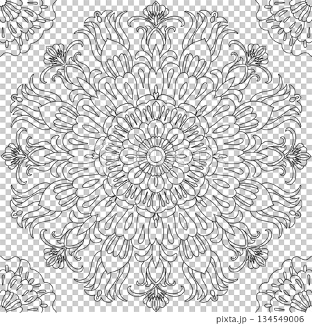 Intricate circular floral mandala line art for adult coloring page and meditation Intricate circular floral mandala line art for adult coloring page and meditation 134549006