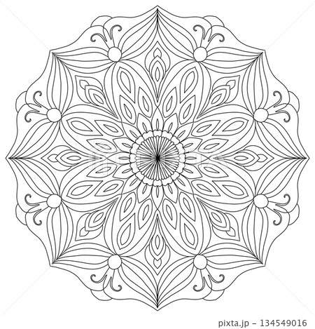 Intricate floral mandala line art for adult coloring page and zen meditation design 134549016