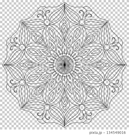 Intricate floral mandala line art for adult coloring page and zen meditation design 134549016