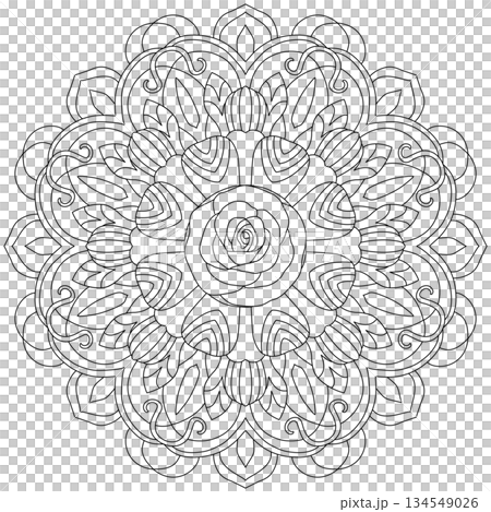 Beautiful rose flower mandala line art for adult coloring page and zen meditation relaxation 134549026