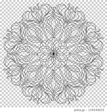 Intricate soft floral bud mandala line art for adult coloring page and zen meditation relaxation Intricate soft floral bud mandala line art for adult coloring page and zen meditation relaxation 134549035