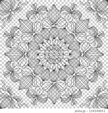 Elegant orchid floral mandala pattern for adult coloring page and zen meditation relaxation 134549051