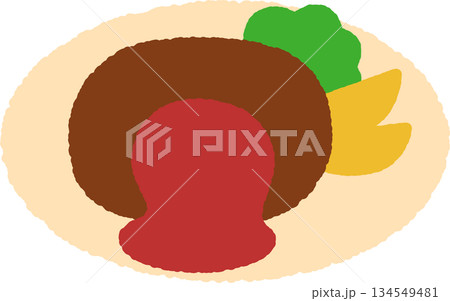 暖かいハンバークとポテトと野菜のアイコン 134549481