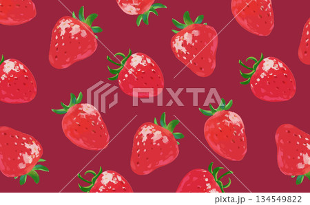 苺_シンプル手描き背景_横_濃い赤背景 苺_シンプル手描き背景_横_濃い赤背景 134549822