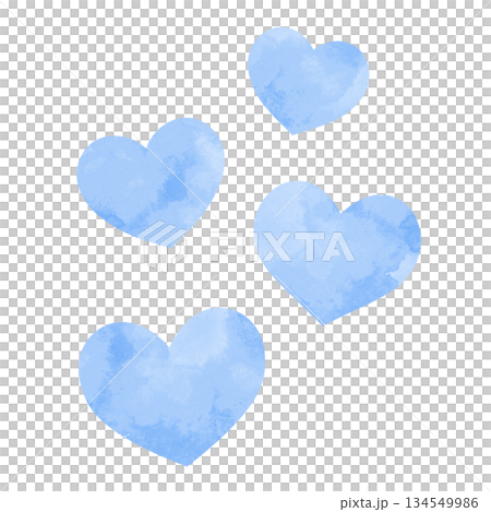 Simple four hearts hand-painted watercolor illustration light blue Simple four hearts hand-painted watercolor illustration light blue 134549986