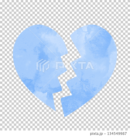 Hand-drawn watercolor illustration of a simple cracked heart, light blue Hand-drawn watercolor illustration of a simple cracked heart, light blue 134549987