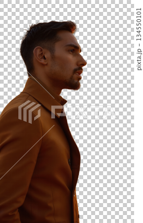 A charismatic man in desert brown, his gaze fixed beyond a glowing horizon line, symbolizing visionary leadership, horizon expansion A charismatic man in desert brown, his gaze fixed beyond a glowing horizon line, symbolizing visionary leadership, horizon expansion 134550101