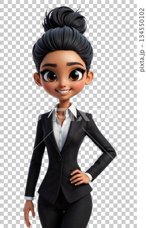 A confident female CEO in sleek black, framed by glowing symbols of industry leadership, representing her strength in overcoming challenges A confident female CEO in sleek black, framed by glowing symbols of industry leadership, representing her strength in overcoming challenges 134550102