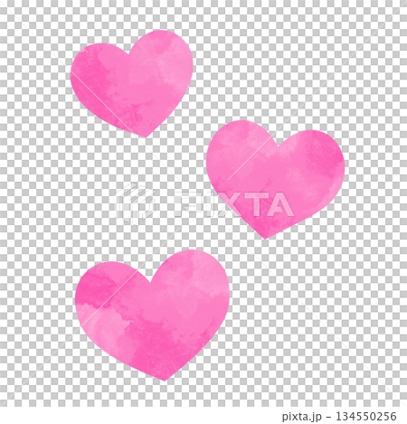 簡單的三顆心手繪水彩插畫，粉紅色 134550256