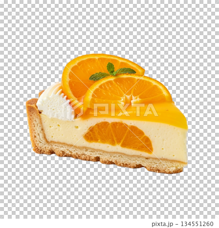 シズル感あふれるナパージュ仕上げのオレンジカットケーキ 134551260