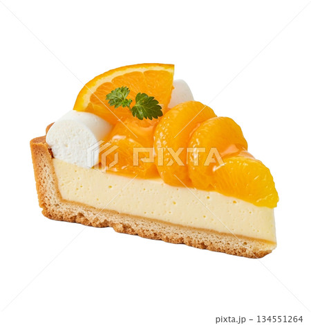 瑞々しいオレンジスライスを乗せた爽やかなレアチーズタルト 134551264