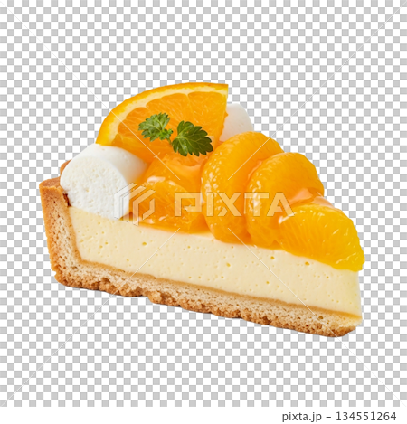 瑞々しいオレンジスライスを乗せた爽やかなレアチーズタルト 134551264