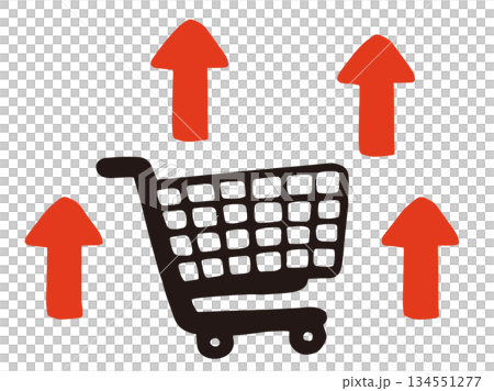 Shopping basket and rising prices vector illustration | Price hikes, inflation, household burden material 134551277