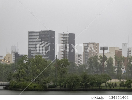 雨に煙る都会のビル群、梅雨の日の湿った風景 雨に煙る都会のビル群、梅雨の日の湿った風景 134551402