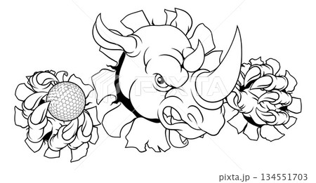Rhino Rhinoceros Golf Cartoon Sports Mascot Rhino Rhinoceros Golf Cartoon Sports Mascot 134551703