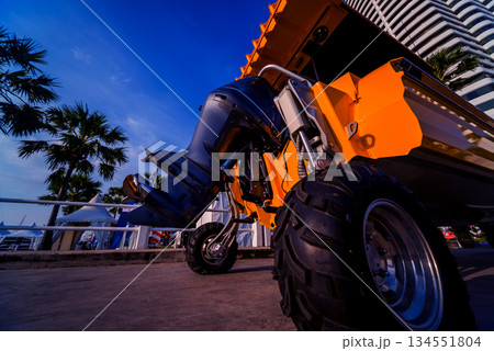 Engine. Speed boat engine with propeller details 134551804