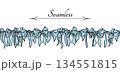 Blue Coquette Ribbon Bow seamless Border. Hand-Drawn Feminine Vintage Frame for wedding invitation, textile, seasonal designs, cards, web banner. Vector Illustration. 134551815