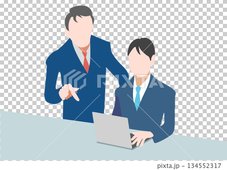 老闆在筆記型電腦前向下屬下達指令。 老闆在筆記型電腦前向下屬下達指令。 134552317