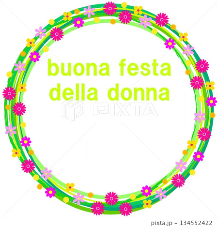 国際女性デー　buona festa della donna　フレーム　白背景　花模様 134552422