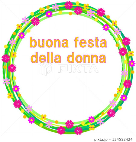 国際女性デー　buona festa della donna　フレーム　白背景　花模様 134552424