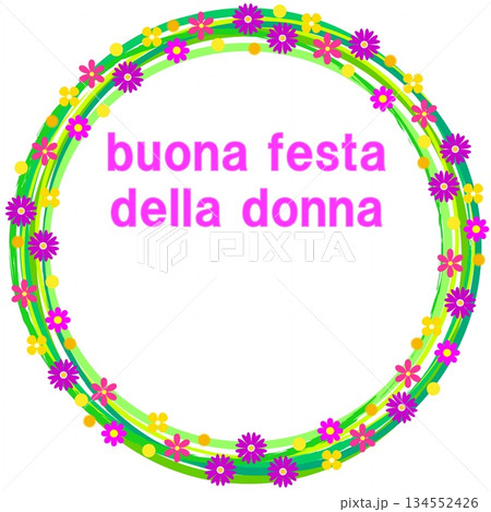 国際女性デー　buona festa della donna　フレーム　白背景　花模様 134552426