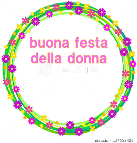 国際女性デー　buona festa della donna　フレーム　白背景　花模様 134552429