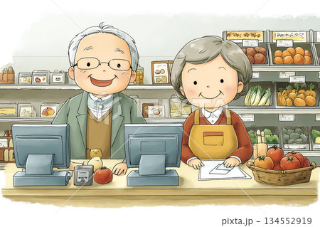 食料品店で働くシニアスタッフ｜アクティブシニアと地域の仕事 134552919