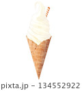 .チョコの焼き菓子が刺さったバニラ味のソフトクリーム 水彩 134552922