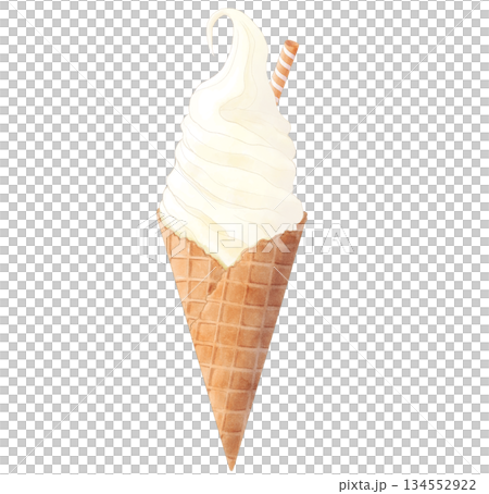 .チョコの焼き菓子が刺さったバニラ味のソフトクリーム 水彩 134552922
