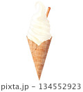 焼き菓子が刺さったバニラ味のソフトクリーム 水彩 134552923