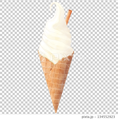 Vanilla flavored soft serve ice cream with baked goods stuck in it watercolor 134552923