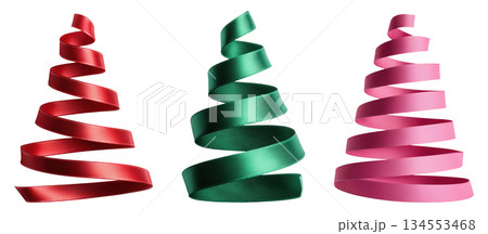 Ribbon Christmas Trees Colorful Set 134553468