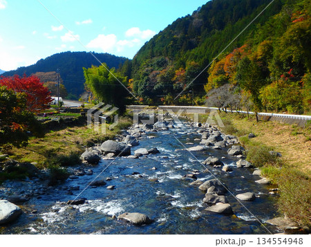 静かな流れと色づく山々―美濃・白川の晩秋旅 134554948