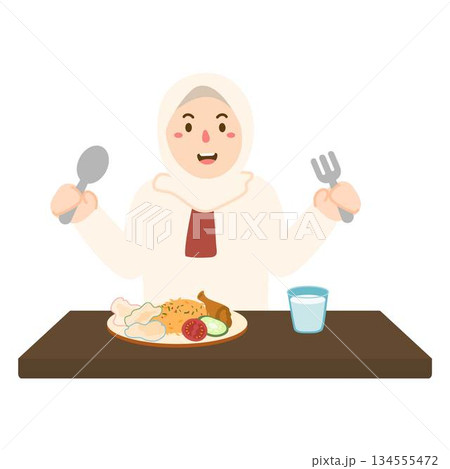 Elementary School Student Eating Lunch 134555472