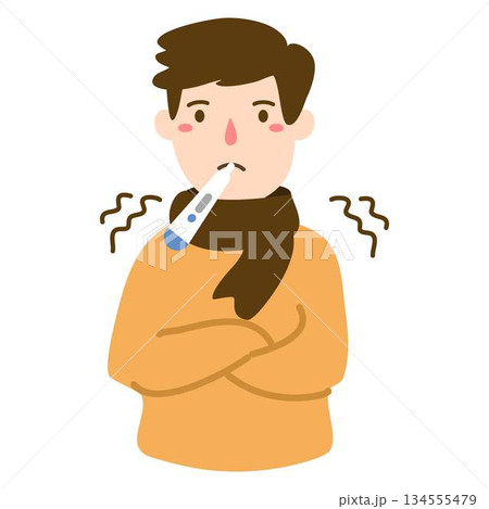 high fever and chills is using a thermometer to check her temperature high fever and chills is using a thermometer to check her temperature 134555479