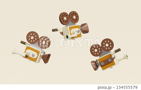 Retro Movie Film Camera. 3D Rendering. Retro Movie Film Camera. 3D Rendering. 134555579
