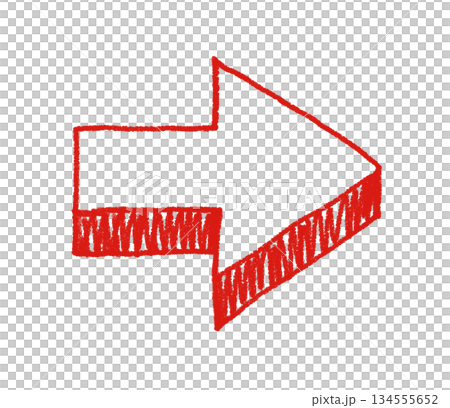 Hand-drawn, loosely-styled, three-dimensional arrow illustration in red Hand-drawn, loosely-styled, three-dimensional arrow illustration in red 134555652