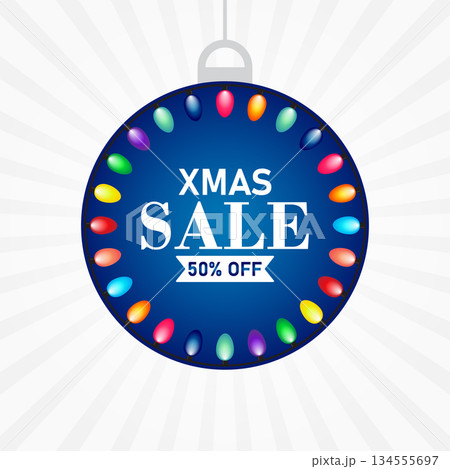 Xmas Sale 50% Off Round Hanging Tag with Festive Lights 134555697