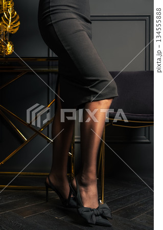 Female legs in black tights and pencil skirt Female legs in black tights and pencil skirt 134555888